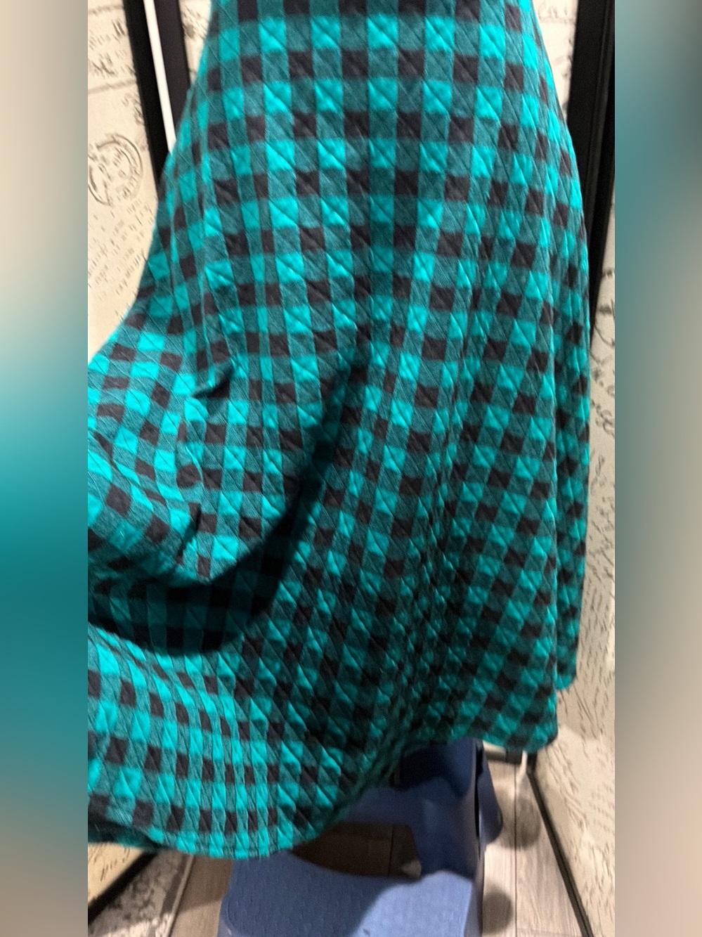 Vintage Teal and Black Check Two-Piece Skirt Set - Picture 11 of 15